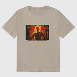 Футболка оверсайз мужская Скелет огонь, цвет: миндальный