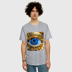 Футболка оверсайз мужская Глаз металлический голубой в стиле стимпанк, цвет: меланж — фото 2
