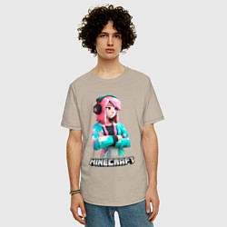Футболка оверсайз мужская Minecraft девушка с розовыми волосами, цвет: миндальный — фото 2