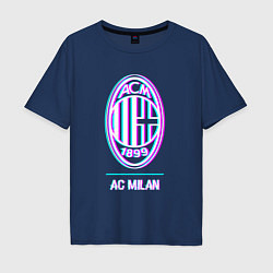 Футболка оверсайз мужская AC Milan FC в стиле glitch, цвет: тёмно-синий