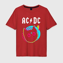 Футболка оверсайз мужская AC DC rock star cat, цвет: красный