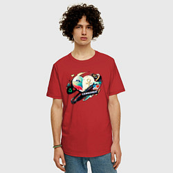 Футболка оверсайз мужская Хаотичное сердце с наклейками, цвет: красный — фото 2