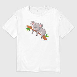 Футболка оверсайз мужская Коала спит на ветке, цвет: белый