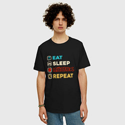 Футболка оверсайз мужская Eat sleep roblox repeat art, цвет: черный — фото 2