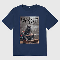 Футболка оверсайз мужская Rock cat - ai art, цвет: тёмно-синий