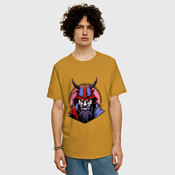 Футболка оверсайз мужская Samurai evil face, цвет: горчичный — фото 2