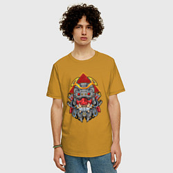 Футболка оверсайз мужская Демонический ниндзя киборг, цвет: горчичный — фото 2