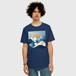 Футболка оверсайз мужская Горный пейзаж - абстракция с горами, цвет: тёмно-синий — фото 2