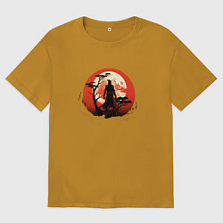Футболка оверсайз мужская Самурай на закате у дерева, цвет: горчичный