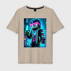 Футболка оверсайз мужская Minecraft - neon character ai art, цвет: миндальный