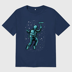 Футболка оверсайз мужская Астронавт счищает звезды, цвет: тёмно-синий