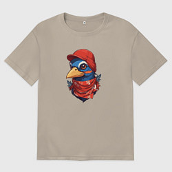 Футболка оверсайз мужская Голубь в бандане в стиле хип хоп, цвет: миндальный