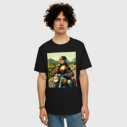 Футболка оверсайз мужская Mona Lisa on a motorcycle - ai art, цвет: черный — фото 2