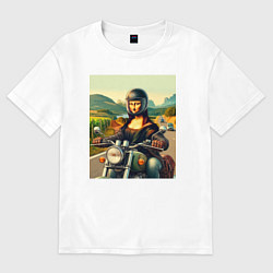 Футболка оверсайз мужская Mona Lisa on a motorcycle - ai art, цвет: белый