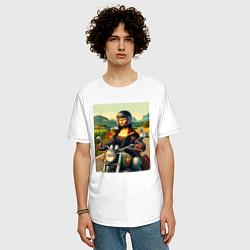 Футболка оверсайз мужская Mona Lisa on a motorcycle - ai art, цвет: белый — фото 2