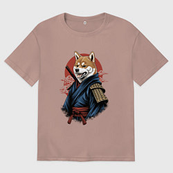 Футболка оверсайз мужская Собака Сиба-ину самурай, цвет: пыльно-розовый