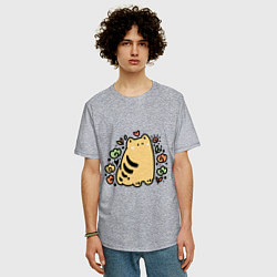 Футболка оверсайз мужская Рыжий полосатый дудл кот греется на солнце, цвет: меланж — фото 2