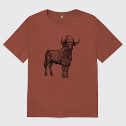 Футболка оверсайз мужская Новогодний бычара, цвет: кирпичный