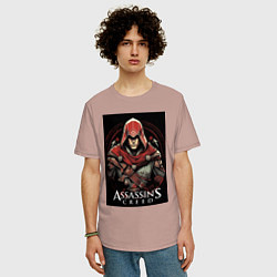 Футболка оверсайз мужская Assassins creed профиль игрока, цвет: пыльно-розовый — фото 2