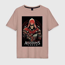 Футболка оверсайз мужская Assassins creed профиль игрока, цвет: пыльно-розовый