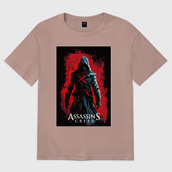 Футболка оверсайз мужская Assassins creed на фоне красной стены, цвет: пыльно-розовый