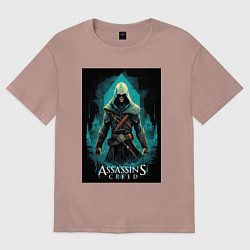 Футболка оверсайз мужская Assassins creed изумрудный туман, цвет: пыльно-розовый
