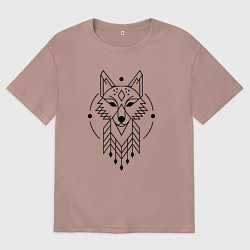 Футболка оверсайз мужская Тату волк минимализм, цвет: пыльно-розовый