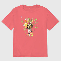 Футболка оверсайз мужская Яо Яо из Геншин Импакт, цвет: коралловый