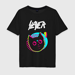 Футболка оверсайз мужская Slayer rock star cat, цвет: черный