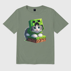 Футболка оверсайз мужская Kitten creeper collaboration - ai art, цвет: авокадо