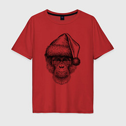 Футболка оверсайз мужская Новогодний шимпанзе, цвет: красный