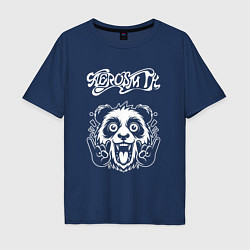 Футболка оверсайз мужская Aerosmith rock panda, цвет: тёмно-синий