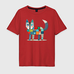 Футболка оверсайз мужская Funny fox - patchwork ai art, цвет: красный