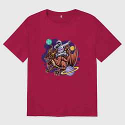 Футболка оверсайз мужская Даб космонавт на драконе, цвет: маджента