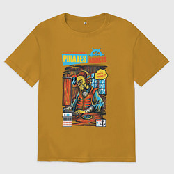 Футболка оверсайз мужская Пират за компьютером, цвет: горчичный