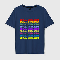 Футболка оверсайз мужская Social distancing - социальная дистанция, цвет: тёмно-синий