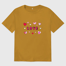 Футболка оверсайз мужская Любовь и сердечки, цвет: горчичный