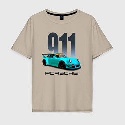 Футболка оверсайз мужская Cпортивный автомобиль Porsche, цвет: миндальный