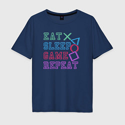 Футболка оверсайз мужская Eat play sleep repeat lettering, цвет: тёмно-синий