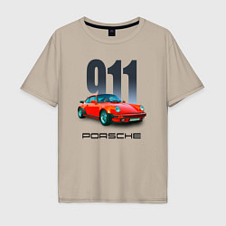 Футболка оверсайз мужская Porsche 911 спортивный немецкий автомобиль, цвет: миндальный