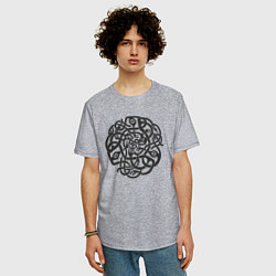 Футболка оверсайз мужская Черный готичный кельтский узор, цвет: меланж — фото 2