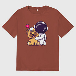 Футболка оверсайз мужская Космонавт и пёсик, цвет: кирпичный