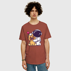 Футболка оверсайз мужская Космонавт и пёсик, цвет: кирпичный — фото 2