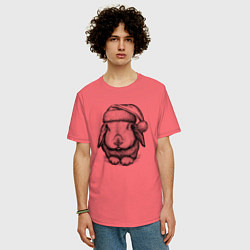 Футболка оверсайз мужская Новогодний зайченок, цвет: коралловый — фото 2