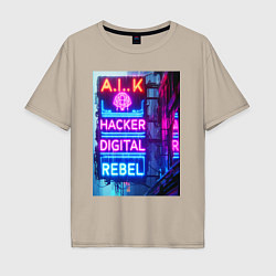 Мужская футболка оверсайз Ai hacker digital rebel - neon glow