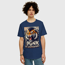 Футболка оверсайз мужская Cool tiger - punks not dead, цвет: тёмно-синий — фото 2