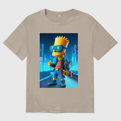 Мужская футболка оверсайз Барт Симпсон в неоновом городе со скейтбордом - не