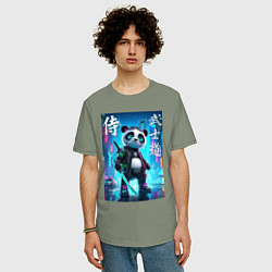 Футболка оверсайз мужская Panda samurai - bushido ai art, цвет: авокадо — фото 2