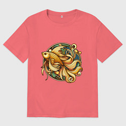 Футболка оверсайз мужская Золотая рыбка исполняет желания, цвет: коралловый