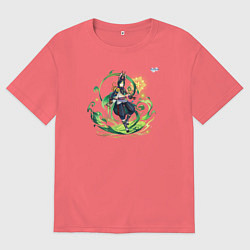 Футболка оверсайз мужская Тигнари из Геншин Импакт, цвет: коралловый